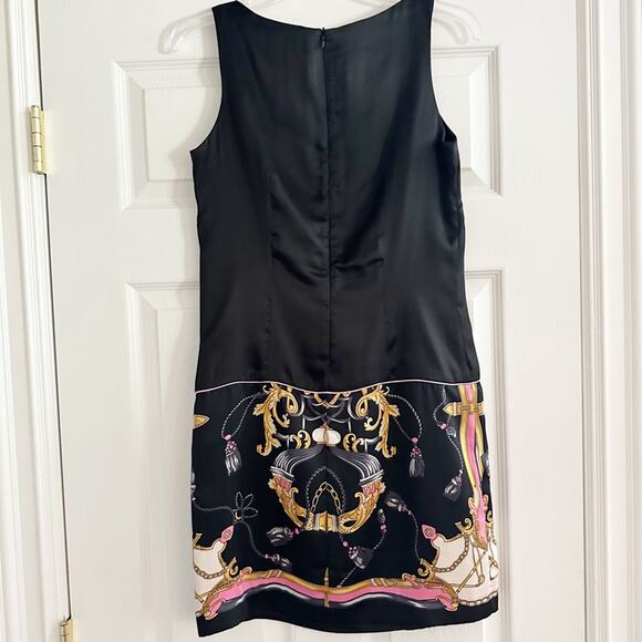 SINEQUANONE Paris Black Pink Floral Sleeveless Sheath Dress Retro Classic - Picture 7 of 12